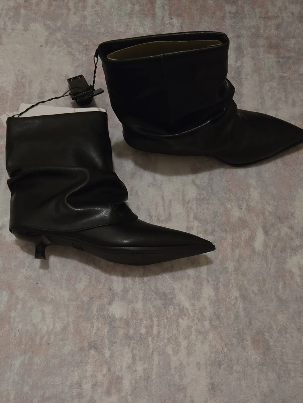 Classic Black Pointed Toe Scrunched Women's Ankle Boots